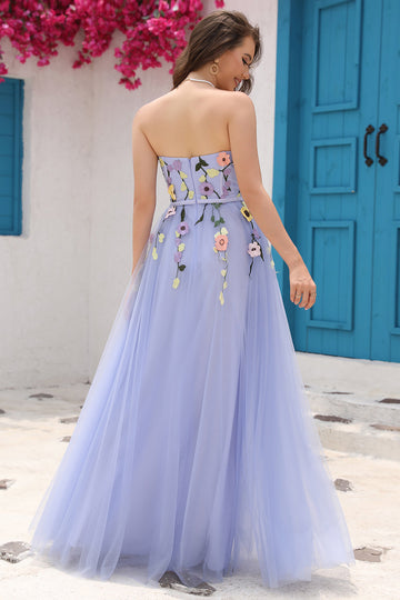 Lavenda A Línea Escote Corazón Vestido de Fiesta con Apliques